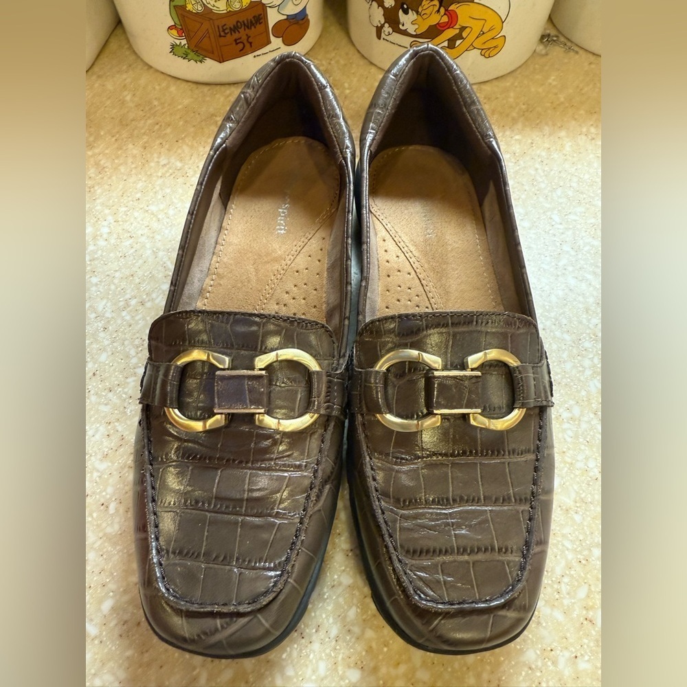 Avienta Sz 7 Brown Crocodile-Pattern Loafers Easy Spirit ECU